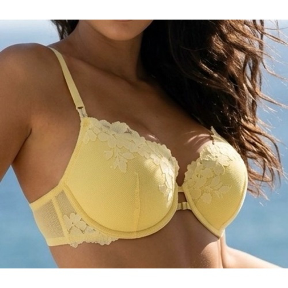NWT‎ Auden 32DDD Lace Lightly Lined Demi Bra Womens Yellow floral